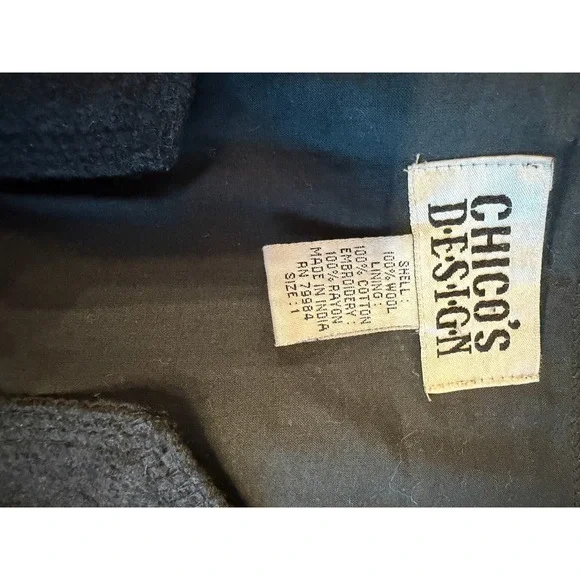 Chicos Design Black Red Floral Embroidered‎ Wool Blend Jacket Size 1 - Picture 4 of 8